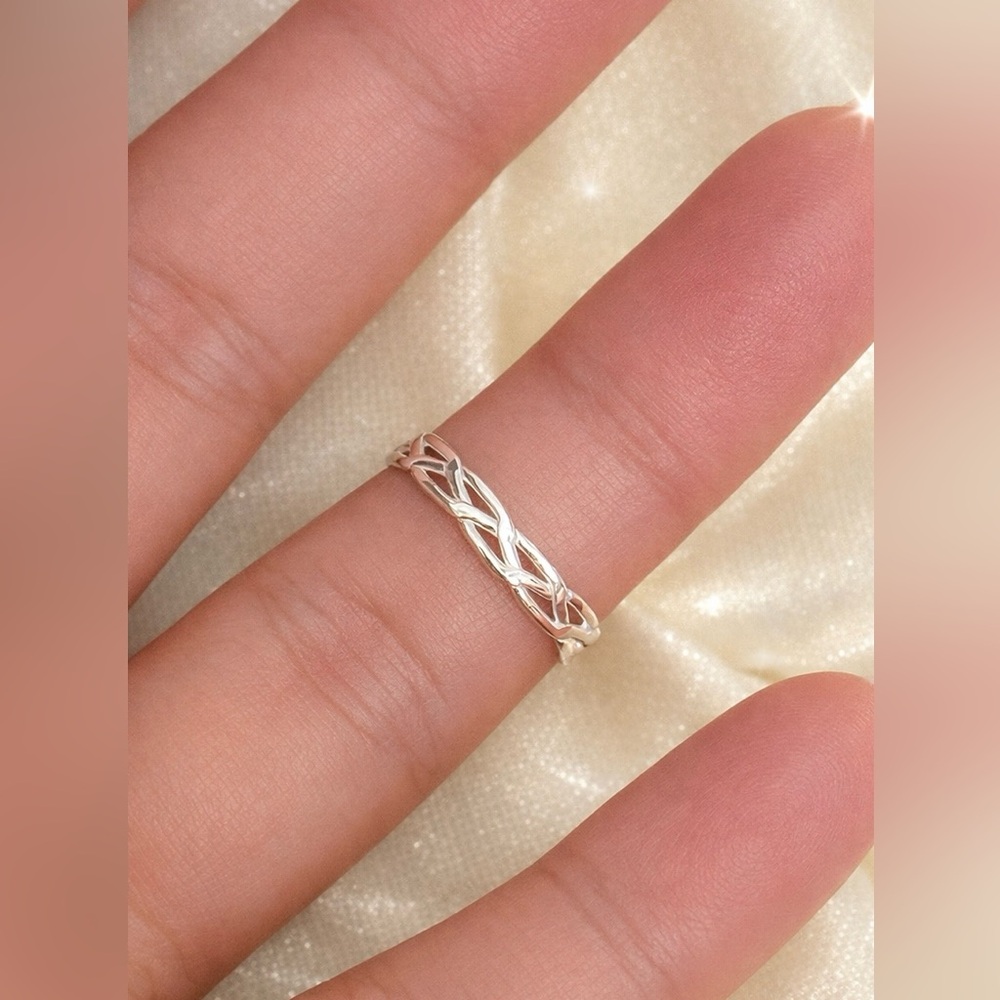 Taxco 925 Silver Braided Women's Ring Stackable dainty layering band Size 5-8